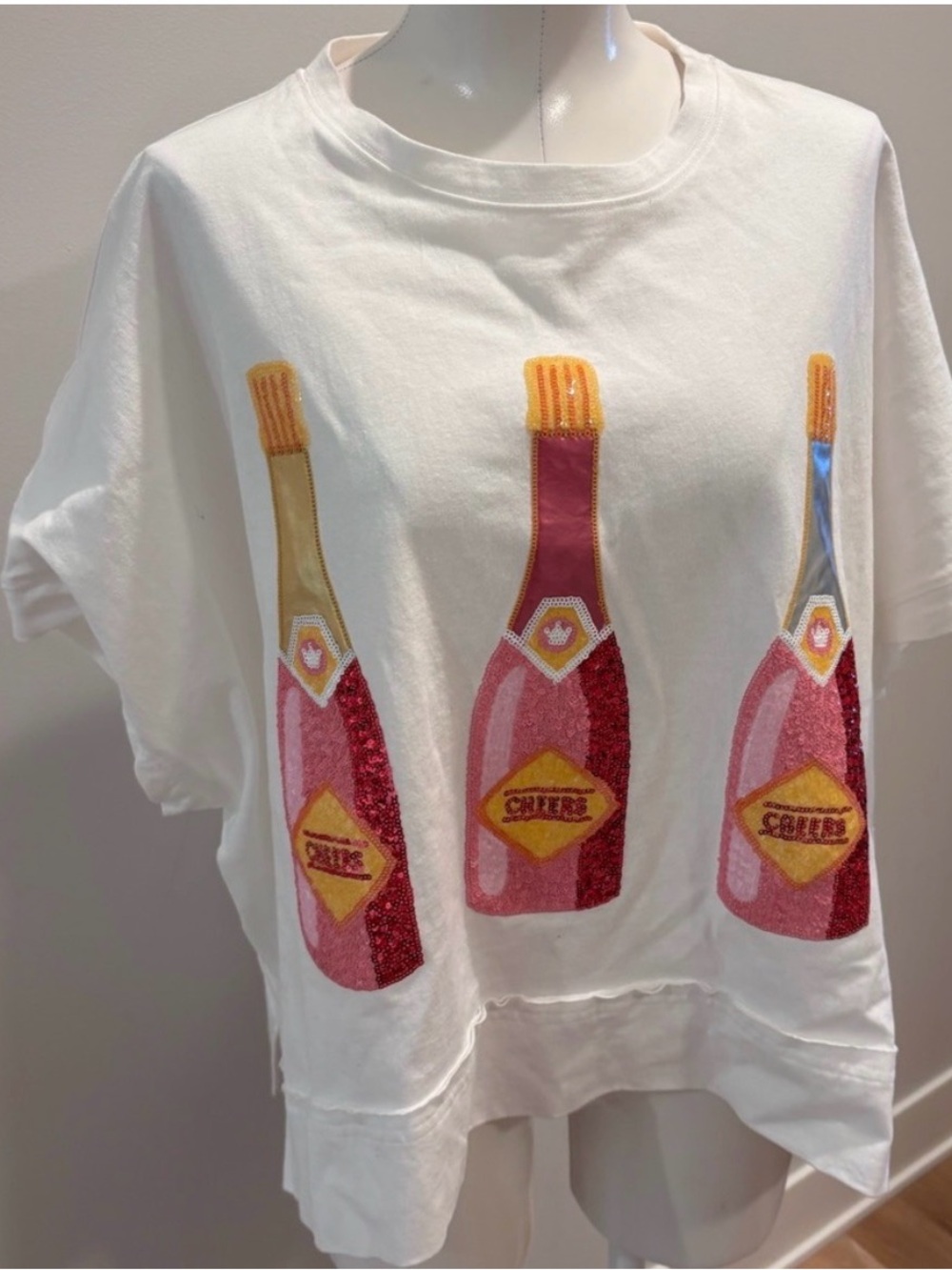 Peach Love Party Tee with Pink Champagne Bottle Appliqués